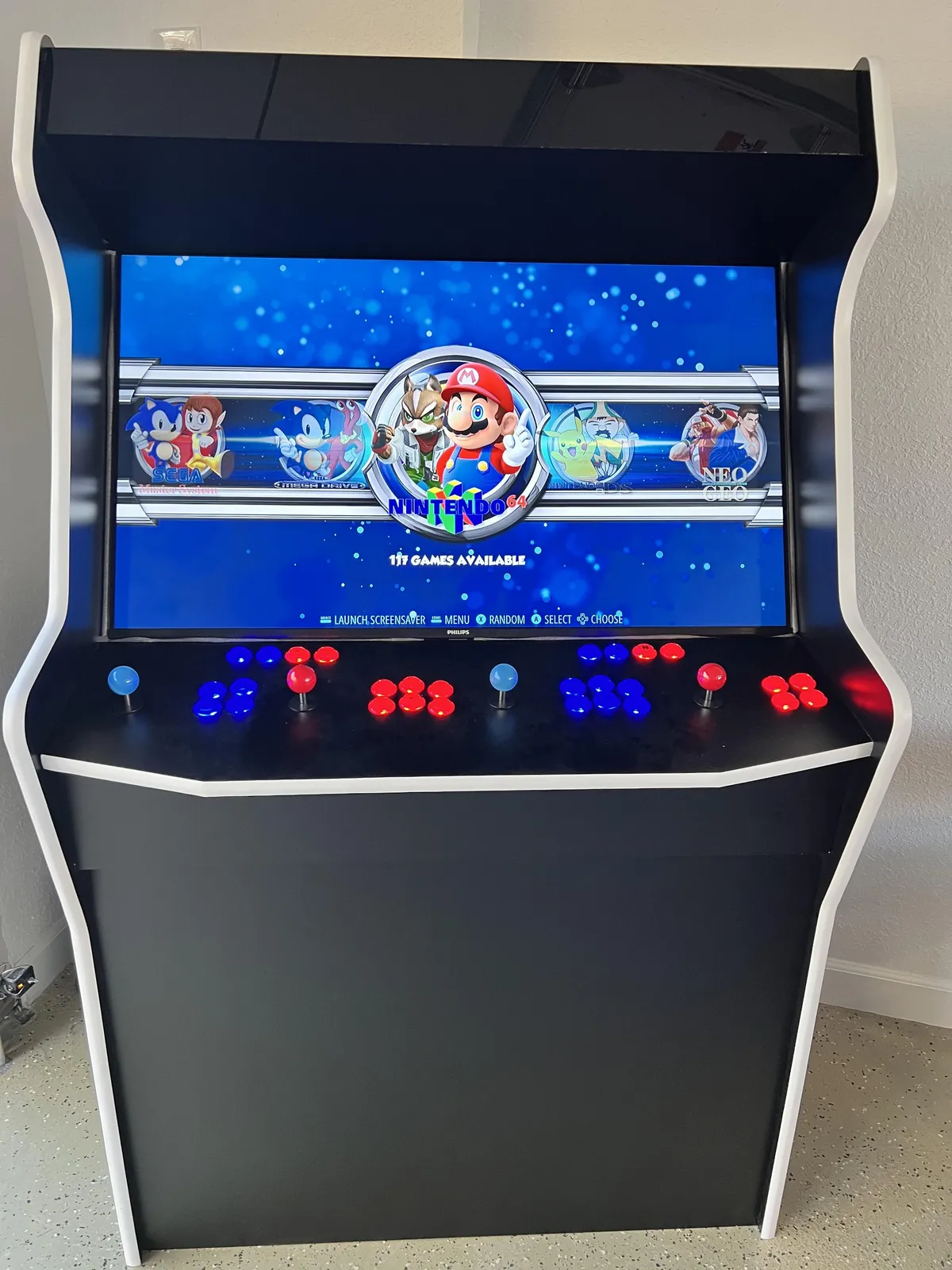 This image zeroes in on the arcade machine's colorful game selection screen and bright control buttons, evoking nostalgic excitement and the promise of endless entertainment options.